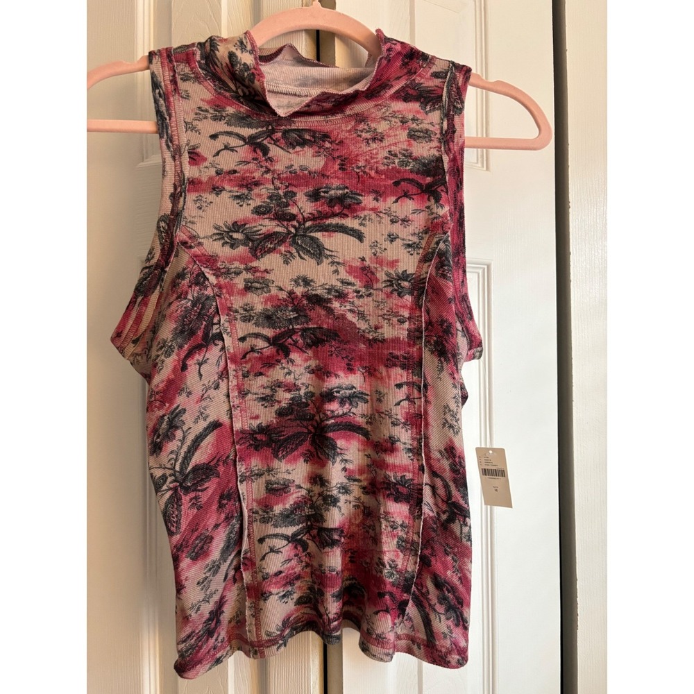 Anthro Pilcro Mock Neck Tank M NWT $58 Pink Combo Tropical Print - Picture 5 of 8
